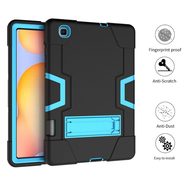 For Samsung Galaxy Tab S6 Lite P610 Contrast Color Robot Shockproof Silicon + PC Protective Case with Holder(Black + Blue) - Tab S6 Lite P610 / P615 by buy2fix | Online Shopping UK | buy2fix