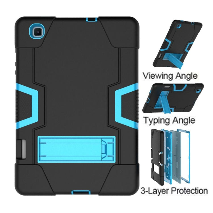 For Samsung Galaxy Tab S6 Lite P610 Contrast Color Robot Shockproof Silicon + PC Protective Case with Holder(Black + Blue) - Tab S6 Lite P610 / P615 by buy2fix | Online Shopping UK | buy2fix