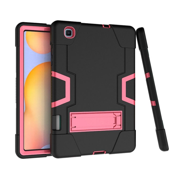 For Samsung Galaxy Tab S6 Lite P610 Contrast Color Robot Shockproof Silicon + PC Protective Case with Holder(Black + Rose Red) - Tab S6 Lite P610 / P615 by buy2fix | Online Shopping UK | buy2fix