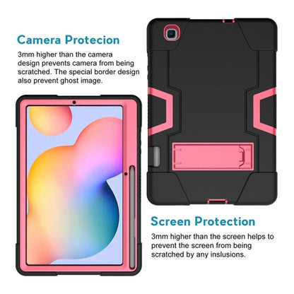 For Samsung Galaxy Tab S6 Lite P610 Contrast Color Robot Shockproof Silicon + PC Protective Case with Holder(Black + Rose Red) - Tab S6 Lite P610 / P615 by buy2fix | Online Shopping UK | buy2fix
