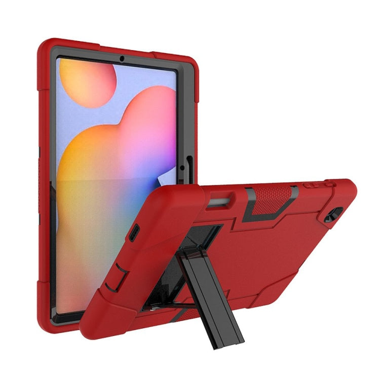 For Samsung Galaxy Tab S6 Lite P610 Contrast Color Robot Shockproof Silicon + PC Protective Case with Holder(Red + Black) - Tab S6 Lite P610 / P615 by buy2fix | Online Shopping UK | buy2fix