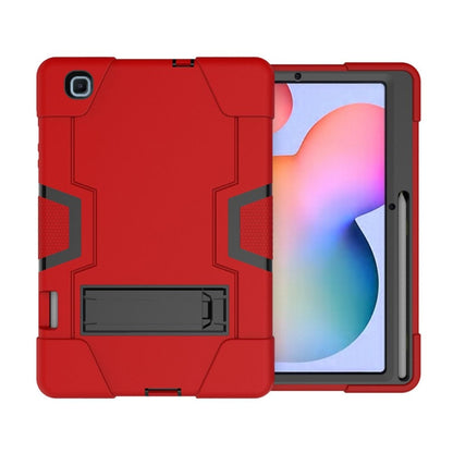 For Samsung Galaxy Tab S6 Lite P610 Contrast Color Robot Shockproof Silicon + PC Protective Case with Holder(Red + Black) - Tab S6 Lite P610 / P615 by buy2fix | Online Shopping UK | buy2fix
