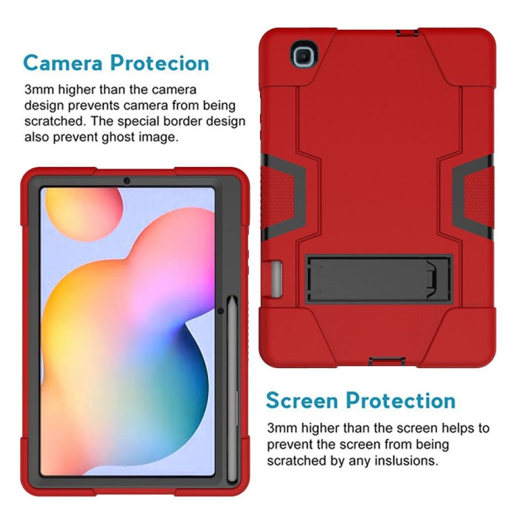 For Samsung Galaxy Tab S6 Lite P610 Contrast Color Robot Shockproof Silicon + PC Protective Case with Holder(Red + Black) - Tab S6 Lite P610 / P615 by buy2fix | Online Shopping UK | buy2fix