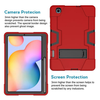 For Samsung Galaxy Tab S6 Lite P610 Contrast Color Robot Shockproof Silicon + PC Protective Case with Holder(Red + Black) - Tab S6 Lite P610 / P615 by buy2fix | Online Shopping UK | buy2fix