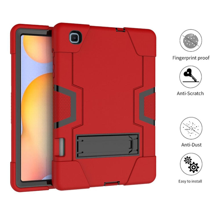 For Samsung Galaxy Tab S6 Lite P610 Contrast Color Robot Shockproof Silicon + PC Protective Case with Holder(Red + Black) - Tab S6 Lite P610 / P615 by buy2fix | Online Shopping UK | buy2fix