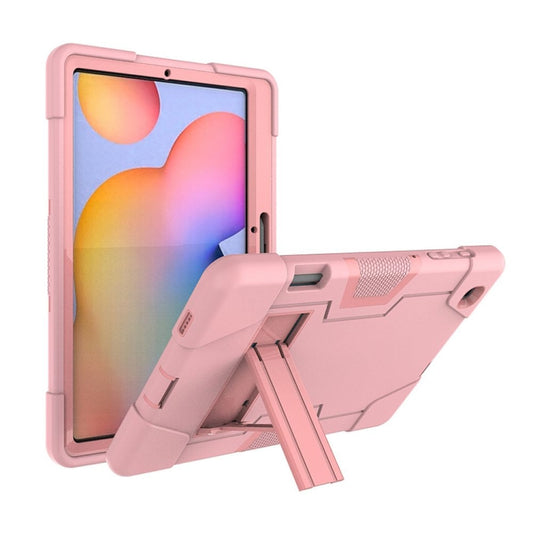 For Samsung Galaxy Tab S6 Lite P610 Contrast Color Robot Shockproof Silicon + PC Protective Case with Holder(Rose Gold) - Tab S6 Lite P610 / P615 by buy2fix | Online Shopping UK | buy2fix