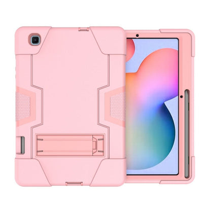 For Samsung Galaxy Tab S6 Lite P610 Contrast Color Robot Shockproof Silicon + PC Protective Case with Holder(Rose Gold) - Tab S6 Lite P610 / P615 by buy2fix | Online Shopping UK | buy2fix