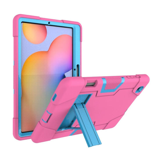 For Samsung Galaxy Tab S6 Lite P610 Contrast Color Robot Shockproof Silicon + PC Protective Case with Holder(Rose Red + Blue) - Tab S6 Lite P610 / P615 by buy2fix | Online Shopping UK | buy2fix