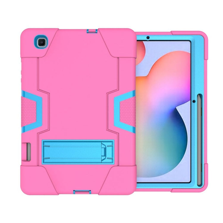 For Samsung Galaxy Tab S6 Lite P610 Contrast Color Robot Shockproof Silicon + PC Protective Case with Holder(Rose Red + Blue) - Tab S6 Lite P610 / P615 by buy2fix | Online Shopping UK | buy2fix