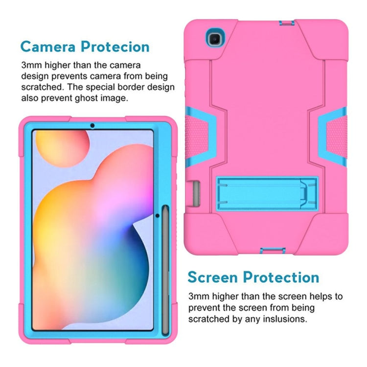 For Samsung Galaxy Tab S6 Lite P610 Contrast Color Robot Shockproof Silicon + PC Protective Case with Holder(Rose Red + Blue) - Tab S6 Lite P610 / P615 by buy2fix | Online Shopping UK | buy2fix