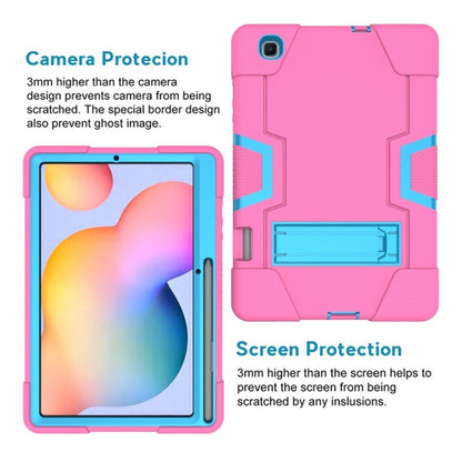 For Samsung Galaxy Tab S6 Lite P610 Contrast Color Robot Shockproof Silicon + PC Protective Case with Holder(Rose Red + Blue) - Tab S6 Lite P610 / P615 by buy2fix | Online Shopping UK | buy2fix