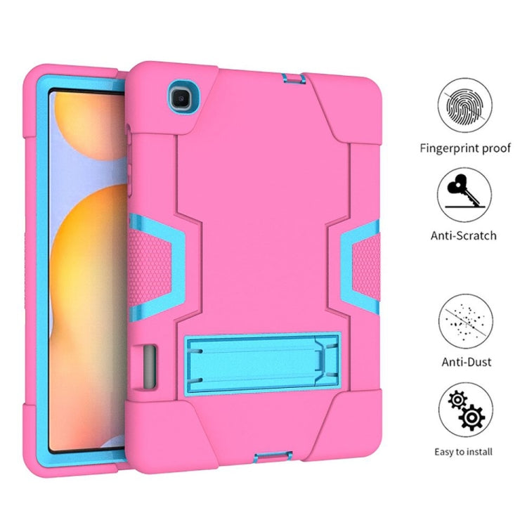 For Samsung Galaxy Tab S6 Lite P610 Contrast Color Robot Shockproof Silicon + PC Protective Case with Holder(Rose Red + Blue) - Tab S6 Lite P610 / P615 by buy2fix | Online Shopping UK | buy2fix