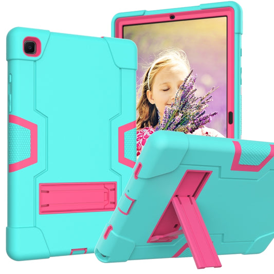For Samsung Galaxy Tab A7 10.4 (2020) T500 Contrast Color Robot Shockproof Silicon + PC Protective Case with Holder(Mint Green + Rose Red) - Other Galaxy Tab PC by buy2fix | Online Shopping UK | buy2fix