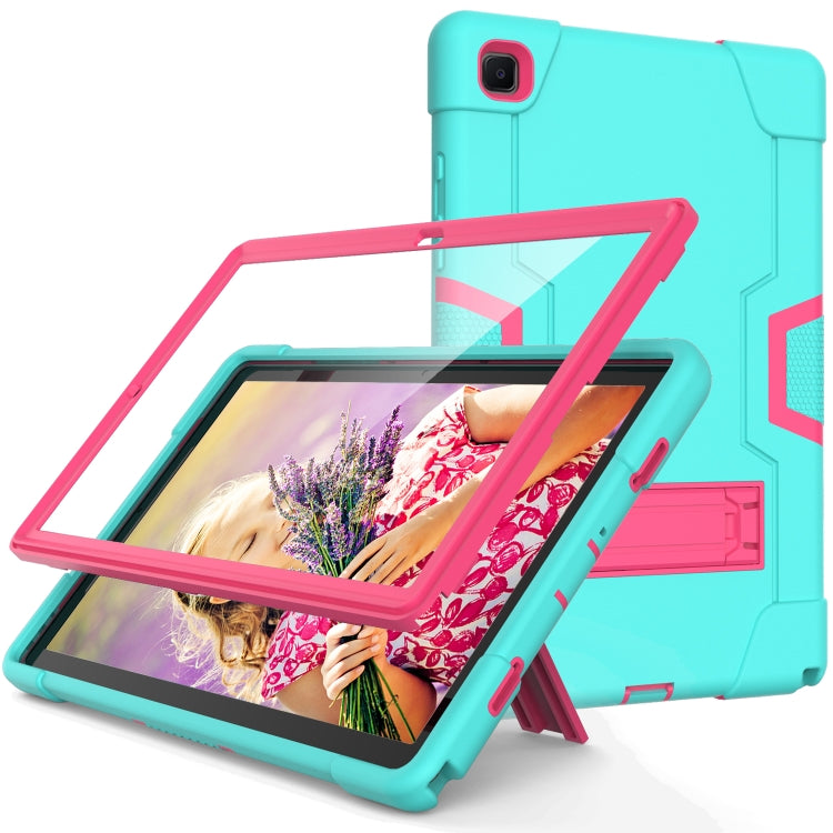 For Samsung Galaxy Tab A7 10.4 (2020) T500 Contrast Color Robot Shockproof Silicon + PC Protective Case with Holder(Mint Green + Rose Red) - Other Galaxy Tab PC by buy2fix | Online Shopping UK | buy2fix
