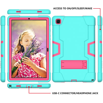 For Samsung Galaxy Tab A7 10.4 (2020) T500 Contrast Color Robot Shockproof Silicon + PC Protective Case with Holder(Mint Green + Rose Red) - Other Galaxy Tab PC by buy2fix | Online Shopping UK | buy2fix