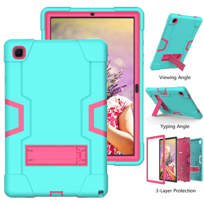 For Samsung Galaxy Tab A7 10.4 (2020) T500 Contrast Color Robot Shockproof Silicon + PC Protective Case with Holder(Mint Green + Rose Red) - Other Galaxy Tab PC by buy2fix | Online Shopping UK | buy2fix