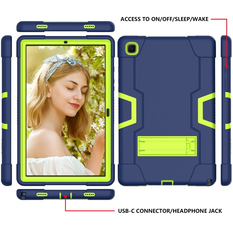 For Samsung Galaxy Tab A7 10.4 (2020) T500 Contrast Color Robot Shockproof Silicon + PC Protective Case with Holder(Navy Blue + Yellow-green) - Other Galaxy Tab PC by buy2fix | Online Shopping UK | buy2fix