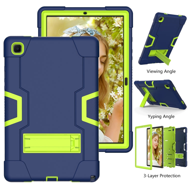 For Samsung Galaxy Tab A7 10.4 (2020) T500 Contrast Color Robot Shockproof Silicon + PC Protective Case with Holder(Navy Blue + Yellow-green) - Other Galaxy Tab PC by buy2fix | Online Shopping UK | buy2fix