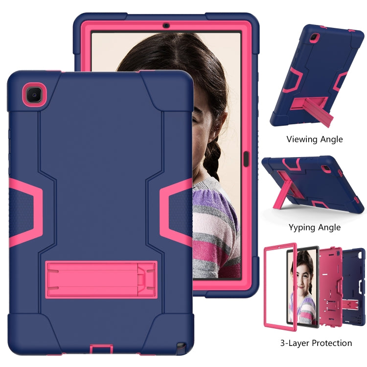 For Samsung Galaxy Tab A7 10.4 (2020) T500 Contrast Color Robot Shockproof Silicon + PC Protective Case with Holder(Navy Blue + Rose Red) - Other Galaxy Tab PC by buy2fix | Online Shopping UK | buy2fix