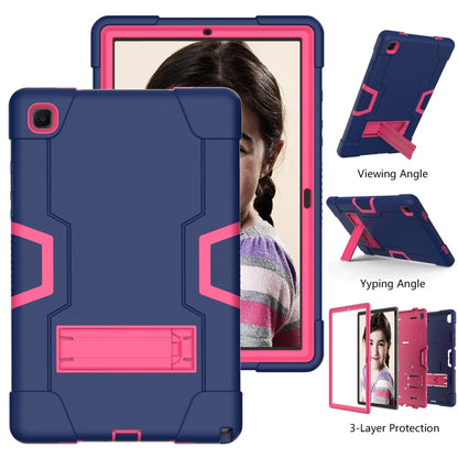 For Samsung Galaxy Tab A7 10.4 (2020) T500 Contrast Color Robot Shockproof Silicon + PC Protective Case with Holder(Navy Blue + Rose Red) - Other Galaxy Tab PC by buy2fix | Online Shopping UK | buy2fix