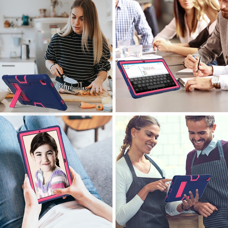 For Samsung Galaxy Tab A7 10.4 (2020) T500 Contrast Color Robot Shockproof Silicon + PC Protective Case with Holder(Navy Blue + Rose Red) - Other Galaxy Tab PC by buy2fix | Online Shopping UK | buy2fix