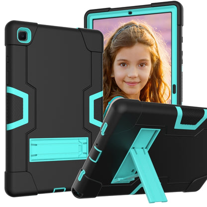 For Samsung Galaxy Tab A7 10.4 (2020) T500 Contrast Color Robot Shockproof Silicon + PC Protective Case with Holder(Black + Mint Green) - Other Galaxy Tab PC by buy2fix | Online Shopping UK | buy2fix