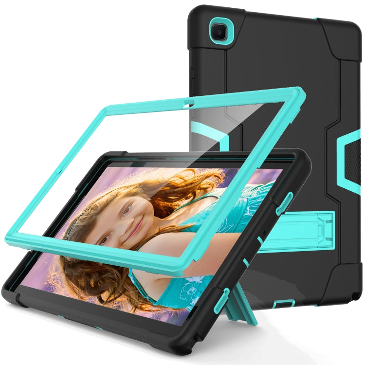 For Samsung Galaxy Tab A7 10.4 (2020) T500 Contrast Color Robot Shockproof Silicon + PC Protective Case with Holder(Black + Mint Green) - Other Galaxy Tab PC by buy2fix | Online Shopping UK | buy2fix