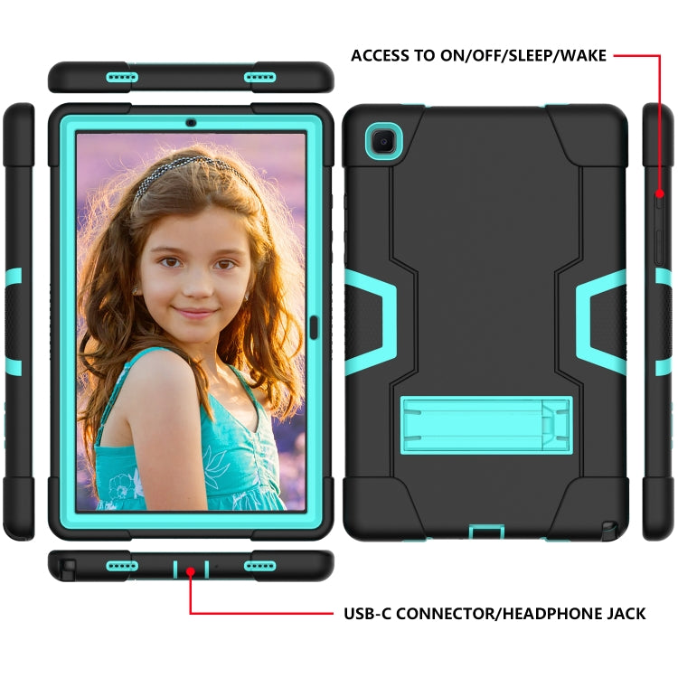 For Samsung Galaxy Tab A7 10.4 (2020) T500 Contrast Color Robot Shockproof Silicon + PC Protective Case with Holder(Black + Mint Green) - Other Galaxy Tab PC by buy2fix | Online Shopping UK | buy2fix