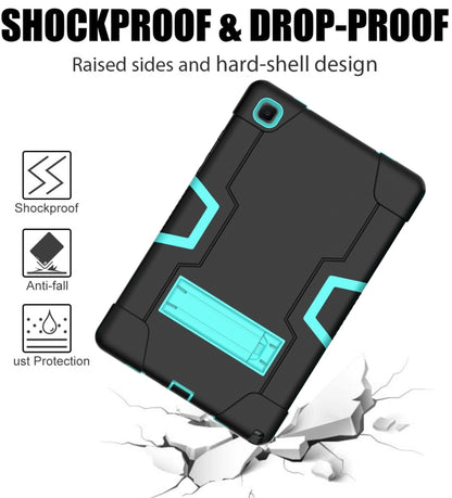For Samsung Galaxy Tab A7 10.4 (2020) T500 Contrast Color Robot Shockproof Silicon + PC Protective Case with Holder(Black + Mint Green) - Other Galaxy Tab PC by buy2fix | Online Shopping UK | buy2fix