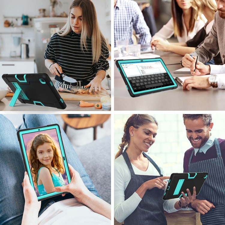 For Samsung Galaxy Tab A7 10.4 (2020) T500 Contrast Color Robot Shockproof Silicon + PC Protective Case with Holder(Black + Mint Green) - Other Galaxy Tab PC by buy2fix | Online Shopping UK | buy2fix