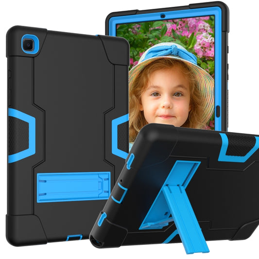 For Samsung Galaxy Tab A7 10.4 (2020) T500 Contrast Color Robot Shockproof Silicon + PC Protective Case with Holder(Black + Blue) - Other Galaxy Tab PC by buy2fix | Online Shopping UK | buy2fix