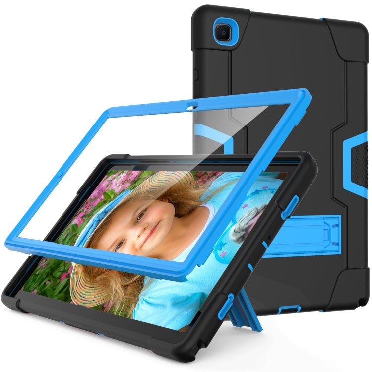 For Samsung Galaxy Tab A7 10.4 (2020) T500 Contrast Color Robot Shockproof Silicon + PC Protective Case with Holder(Black + Blue) - Other Galaxy Tab PC by buy2fix | Online Shopping UK | buy2fix