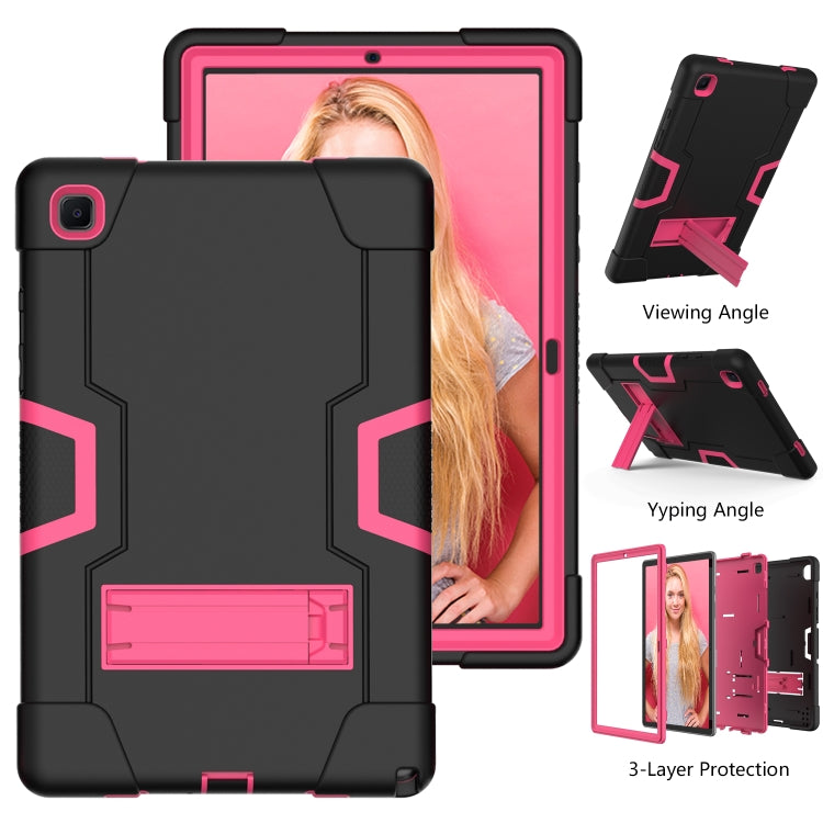 For Samsung Galaxy Tab A7 10.4 (2020) T500 Contrast Color Robot Shockproof Silicon + PC Protective Case with Holder(Black + Rose Red) - Other Galaxy Tab PC by buy2fix | Online Shopping UK | buy2fix