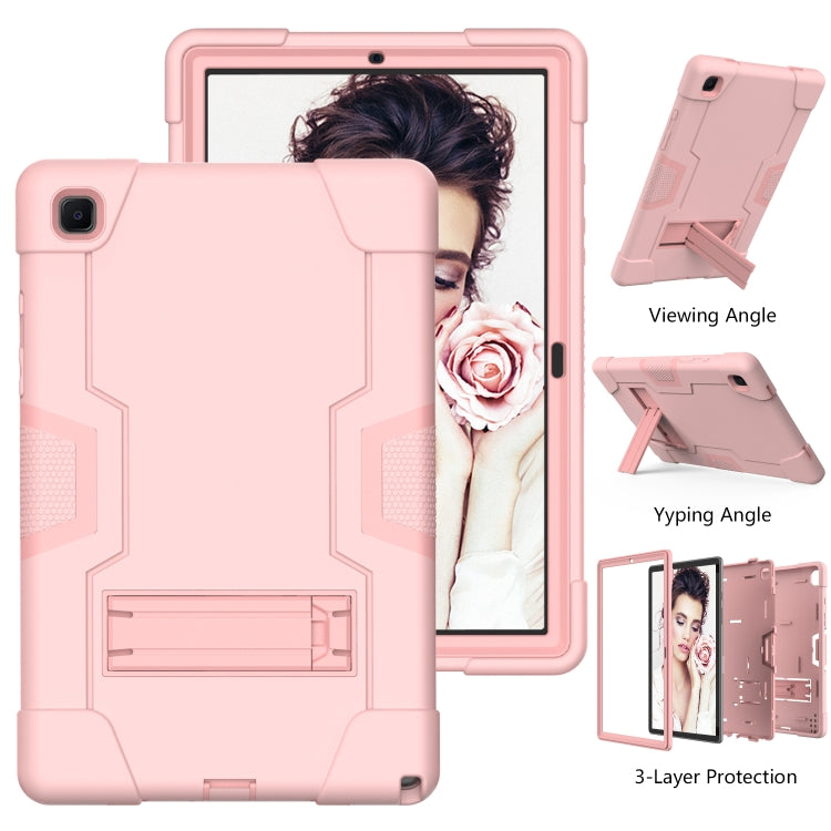 For Samsung Galaxy Tab A7 10.4 (2020) T500 Contrast Color Robot Shockproof Silicon + PC Protective Case with Holder(Rose Gold) - Other Galaxy Tab PC by buy2fix | Online Shopping UK | buy2fix