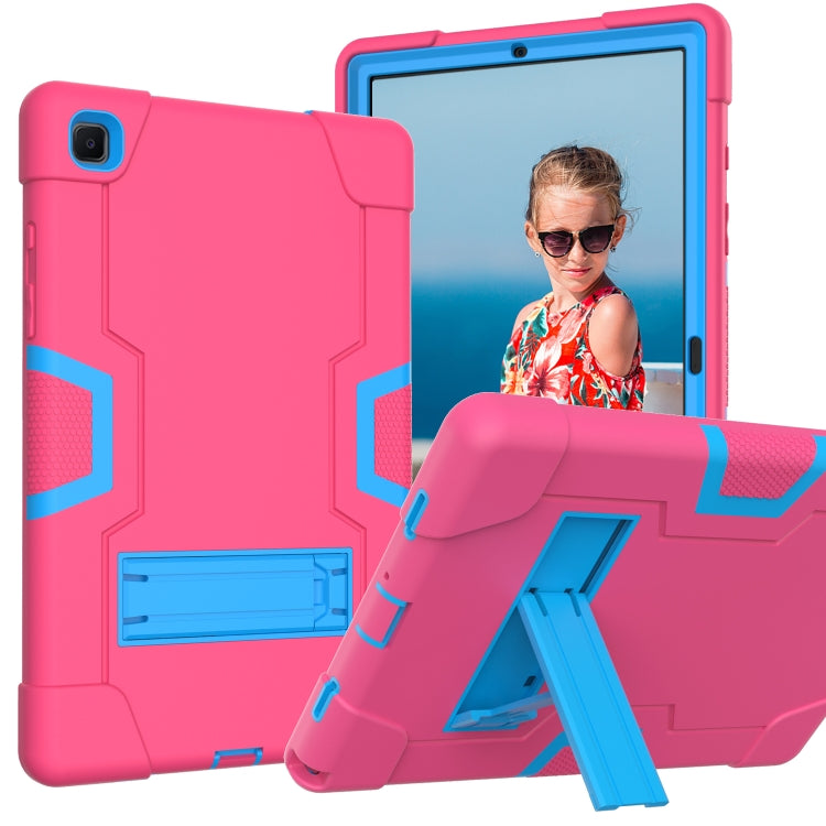 For Samsung Galaxy Tab A7 10.4 (2020) T500 Contrast Color Robot Shockproof Silicon + PC Protective Case with Holder(Rose Red + Blue) - Other Galaxy Tab PC by buy2fix | Online Shopping UK | buy2fix