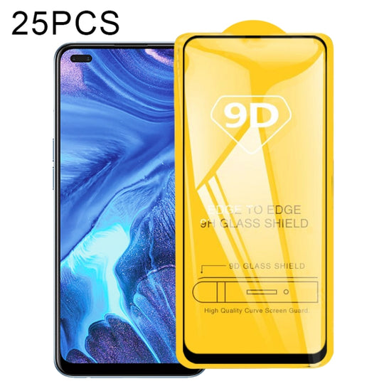 For OPPO Reno4 25 PCS 9D Full Glue Full Screen Tempered Glass Film