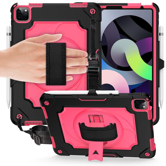 360 Degree Rotation Turntable Contrast Color Robot Shockproof Silicone + PC Protective Case with Holder For iPad Air 2022 / 2020 10.9 / Pro 11 (2020)(Black + Rose Red) - iPad Air (2022) / (2020) 10.9 Cases by buy2fix | Online Shopping UK | buy2fix