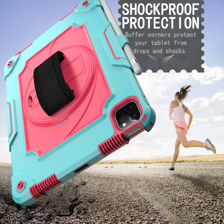 360 Degree Rotation Turntable Contrast Color Robot Shockproof Silicone + PC Protective Case with Holder For iPad Air 2022 / 2020 10.9 / Pro 11 (2020)(Mint Green + Rose Red) - iPad Air (2022) / (2020) 10.9 Cases by buy2fix | Online Shopping UK | buy2fix