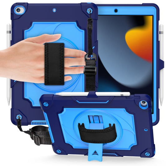 360 Degree Rotation Turntable Contrast Color Robot Shockproof Silicone + PC Protective Case with Holder For iPad 10.2 / 10.2 (2020) / Pro 10.5(Navy Blue + Blue) - iPad Air (2022) / (2020) 10.9 Cases by buy2fix | Online Shopping UK | buy2fix