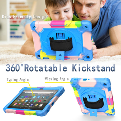 For Amazon Kindle Fire HD 8 2020 360 Degree Rotation Turntable Contrast Color Robot Shockproof Silicone + PC Protective Case with Holder(Colorful + Blue) - Amazon by buy2fix | Online Shopping UK | buy2fix