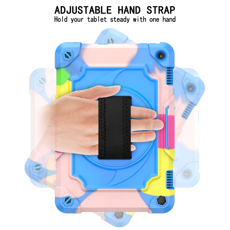 For Amazon Kindle Fire HD 8 2020 360 Degree Rotation Turntable Contrast Color Robot Shockproof Silicone + PC Protective Case with Holder(Colorful + Blue) - Amazon by buy2fix | Online Shopping UK | buy2fix