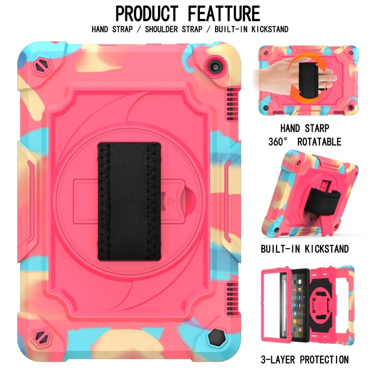 For Amazon Kindle Fire HD 8 2020 360 Degree Rotation Turntable Contrast Color Robot Shockproof Silicone + PC Protective Case with Holder(Colorful + Rose Red) - Amazon by buy2fix | Online Shopping UK | buy2fix