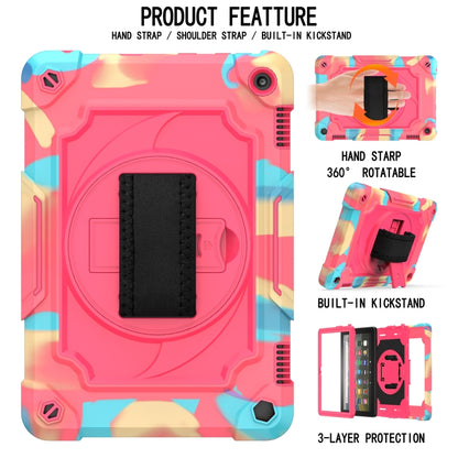 For Amazon Kindle Fire HD 8 2020 360 Degree Rotation Turntable Contrast Color Robot Shockproof Silicone + PC Protective Case with Holder(Colorful + Rose Red) - Amazon by buy2fix | Online Shopping UK | buy2fix