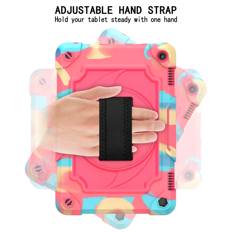 For Amazon Kindle Fire HD 8 2020 360 Degree Rotation Turntable Contrast Color Robot Shockproof Silicone + PC Protective Case with Holder(Colorful + Rose Red) - Amazon by buy2fix | Online Shopping UK | buy2fix