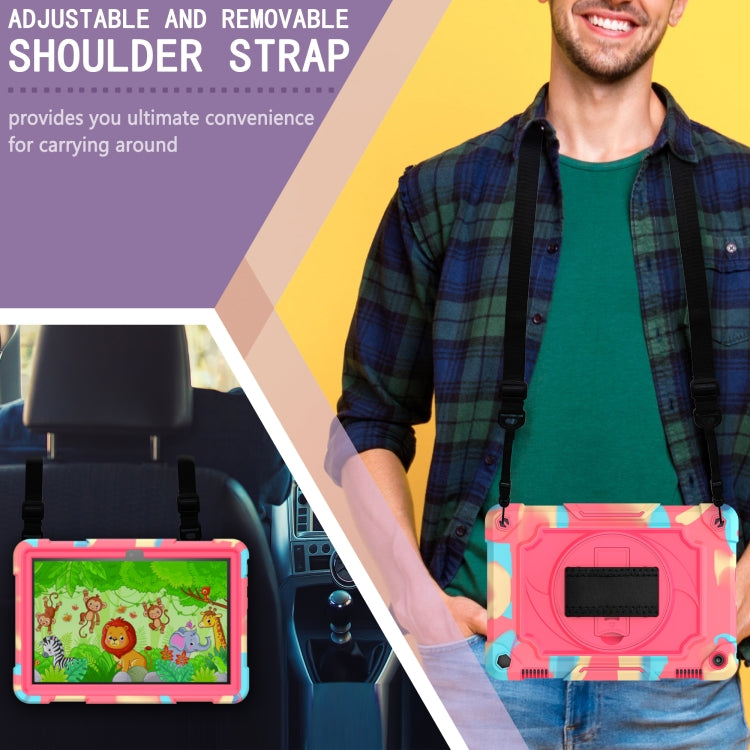 For Amazon Kindle Fire HD 8 2020 360 Degree Rotation Turntable Contrast Color Robot Shockproof Silicone + PC Protective Case with Holder(Colorful + Rose Red) - Amazon by buy2fix | Online Shopping UK | buy2fix