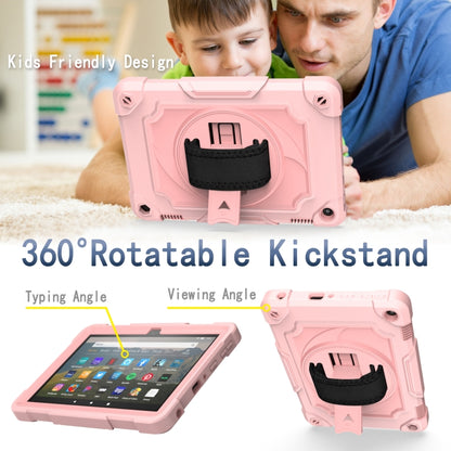 For Amazon Kindle Fire HD 8 2020 360 Degree Rotation Turntable Contrast Color Robot Shockproof Silicone + PC Protective Case with Holder(Rose Gold) - Amazon by buy2fix | Online Shopping UK | buy2fix