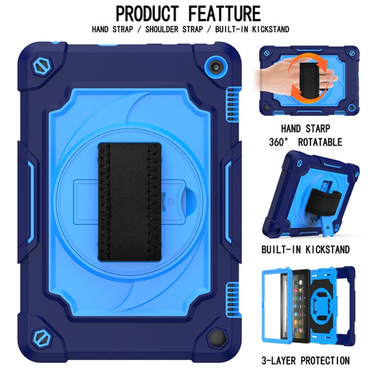For Amazon Kindle Fire HD 8 2020 360 Degree Rotation Turntable Contrast Color Robot Shockproof Silicone + PC Protective Case with Holder(Navy Blue + Blue) - Amazon by buy2fix | Online Shopping UK | buy2fix