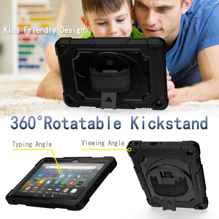 For Amazon Kindle Fire HD 8 2020 360 Degree Rotation Turntable Contrast Color Robot Shockproof Silicone + PC Protective Case with Holder(Black) - Amazon by buy2fix | Online Shopping UK | buy2fix