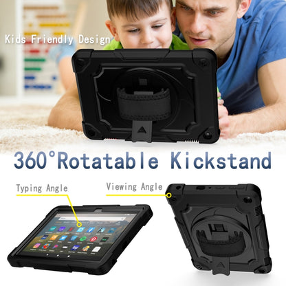 For Amazon Kindle Fire HD 8 2020 360 Degree Rotation Turntable Contrast Color Robot Shockproof Silicone + PC Protective Case with Holder(Black) - Amazon by buy2fix | Online Shopping UK | buy2fix