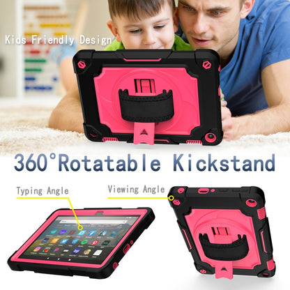 For Amazon Kindle Fire HD 8 2020 360 Degree Rotation Turntable Contrast Color Robot Shockproof Silicone + PC Protective Case with Holder(Black + Rose Red) - Amazon by buy2fix | Online Shopping UK | buy2fix